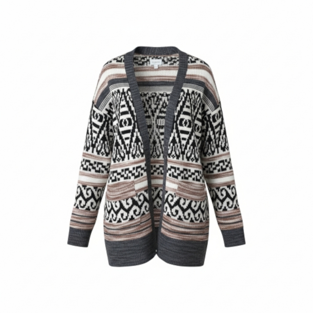 Lucky Brand Geometric Cardigan - Black, White, Tan